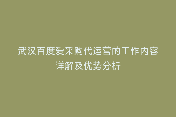 武汉百度爱采购代运营的工作内容详解及优势分析