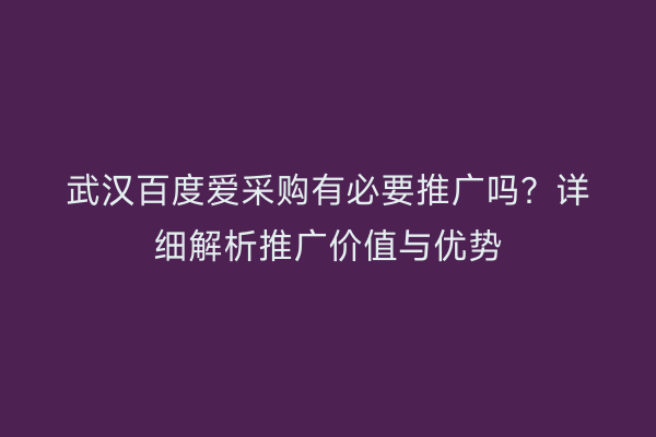 武汉百度爱采购有必要推广吗？详细解析推广价值与优势