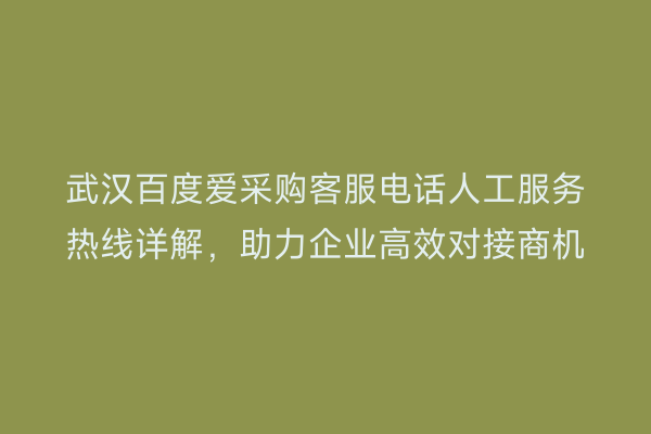 武汉百度爱采购客服电话人工服务热线详解，助力企业高效对接商机