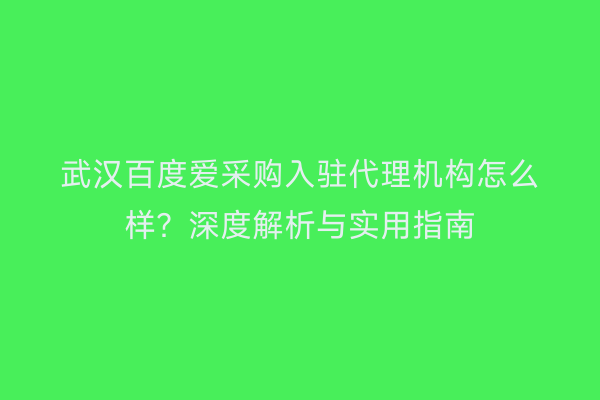 武汉百度爱采购入驻代理机构怎么样?深度解析与实用指南