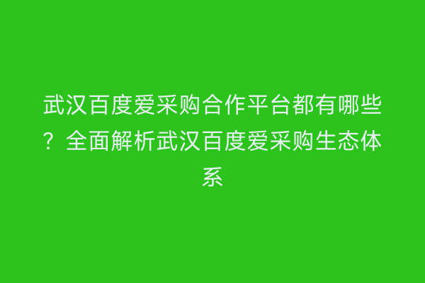 武汉百度爱采购合作平台都有哪些？全面解析武汉百度爱采购生态体系