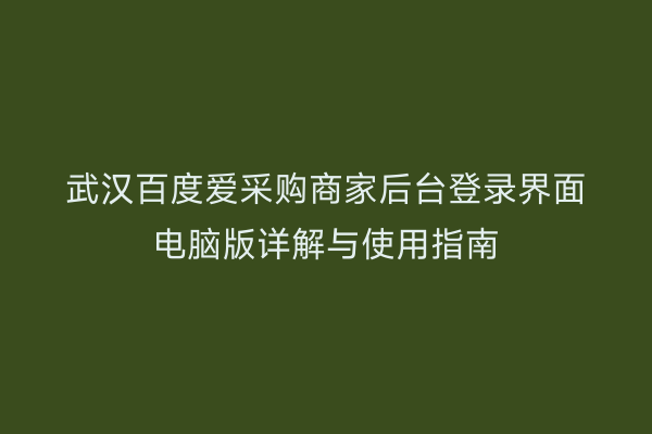 武汉百度爱采购商家后台登录界面电脑版详解与使用指南