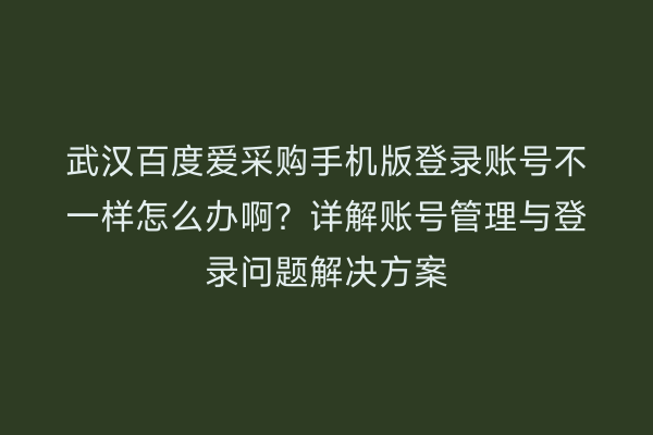武汉百度爱采购手机版登录账号不一样怎么办啊？详解账号管理与登录问题解决方案
