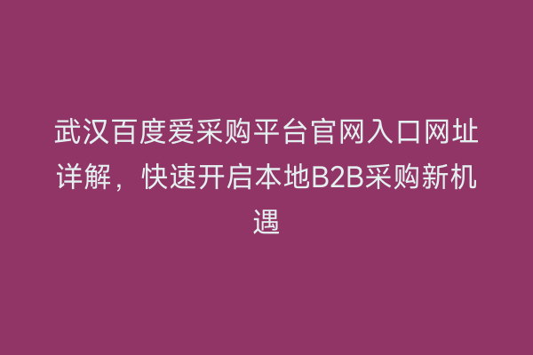 武汉百度爱采购平台官网入口网址详解，快速开启本地B2B采购新机遇