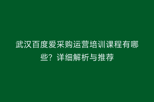 武汉百度爱采购运营培训课程有哪些？详细解析与推荐