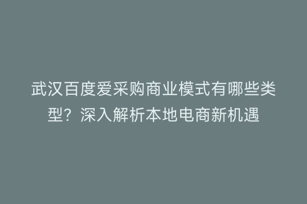 武汉百度爱采购商业模式有哪些类型？深入解析本地电商新机遇