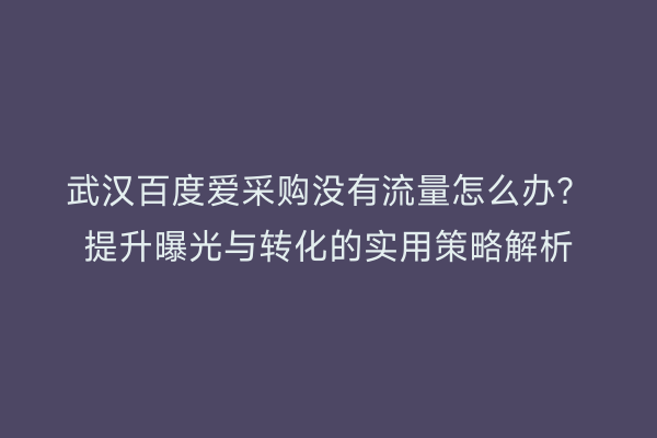 武汉百度爱采购没有流量怎么办？提升曝光与转化的实用策略解析