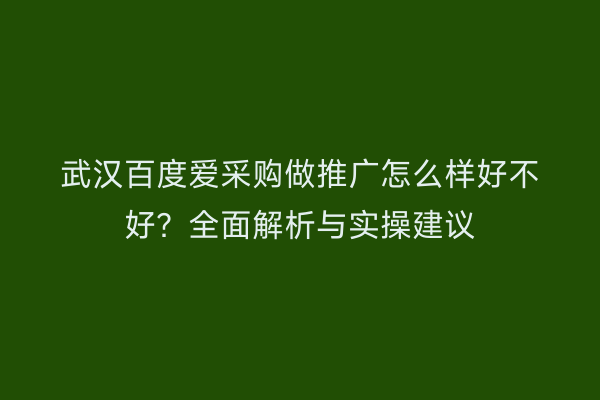 武汉百度爱采购做推广怎么样好不好？全面解析与实操建议