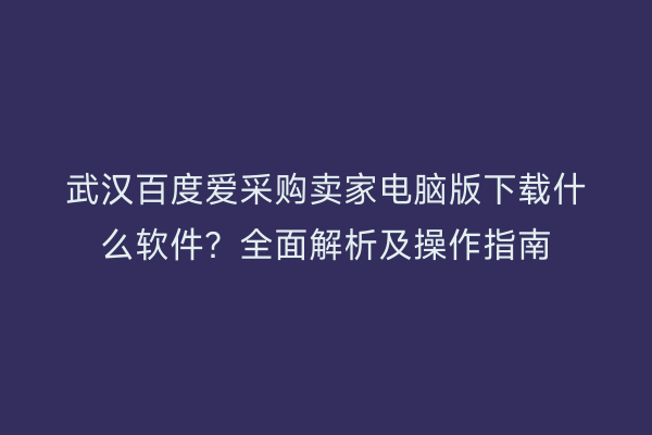 武汉百度爱采购卖家电脑版下载什么软件？全面解析及操作指南