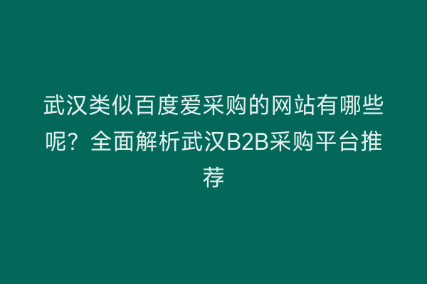 武汉类似百度爱采购的网站有哪些呢？全面解析武汉B2B采购平台推荐