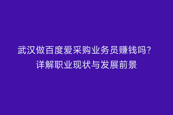 武汉做百度爱采购业务员赚钱吗？详解职业现状与发展前景