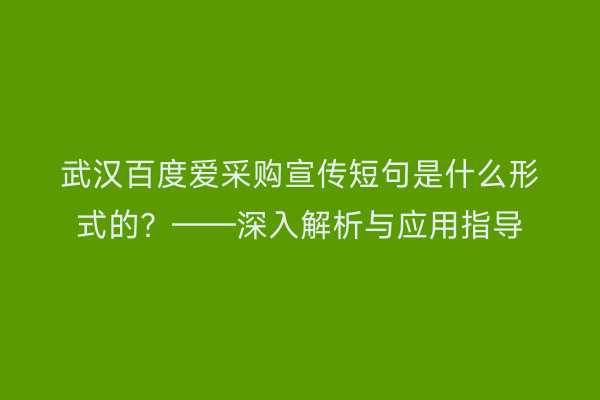 武汉百度爱采购宣传短句是什么形式的？——深入解析与应用指导