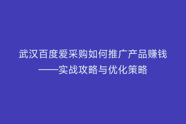 武汉百度爱采购如何推广产品赚钱——实战攻略与优化策略