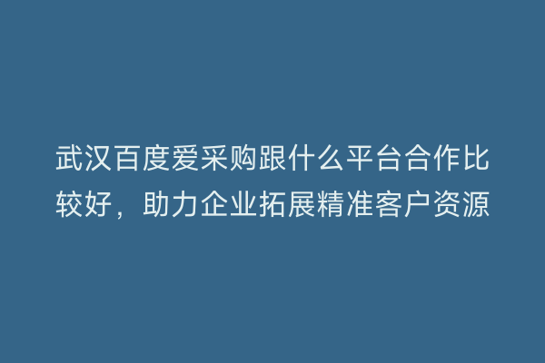 武汉百度爱采购跟什么平台合作比较好，助力企业拓展精准客户资源