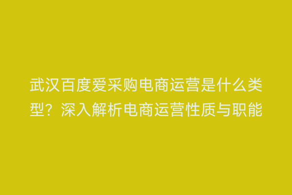武汉百度爱采购电商运营是什么类型？深入解析电商运营性质与职能