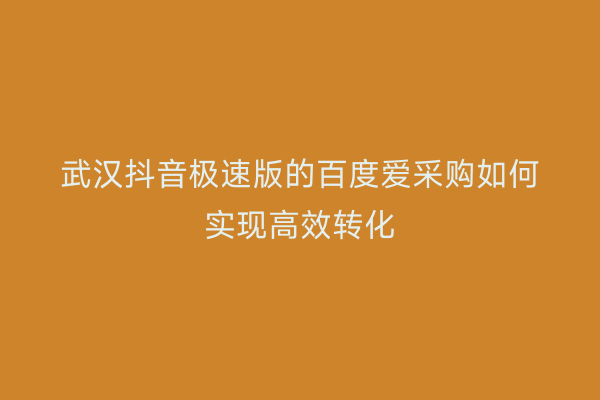 武汉抖音极速版的百度爱采购如何实现高效转化