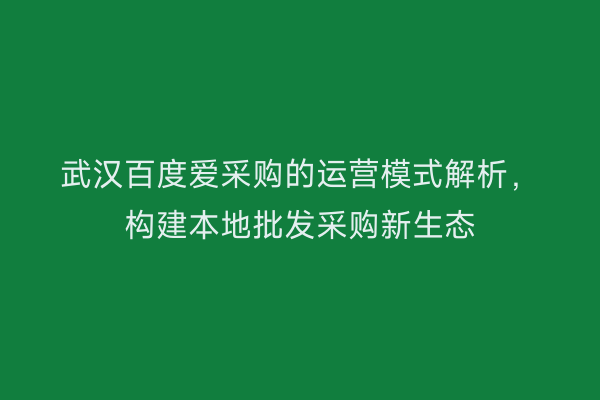 武汉百度爱采购的运营模式解析，构建本地批发采购新生态