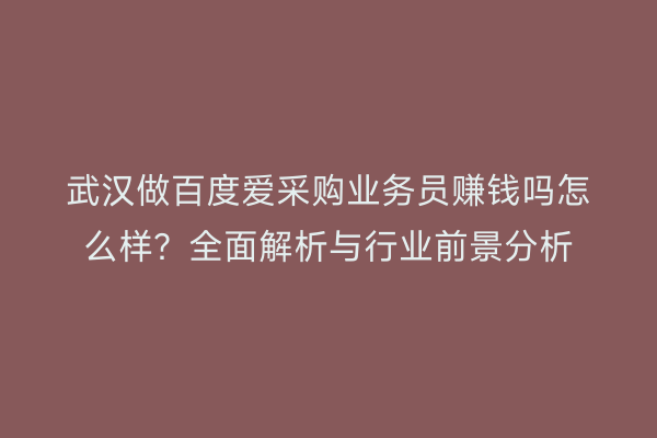 武汉做百度爱采购业务员赚钱吗怎么样？全面解析与行业前景分析