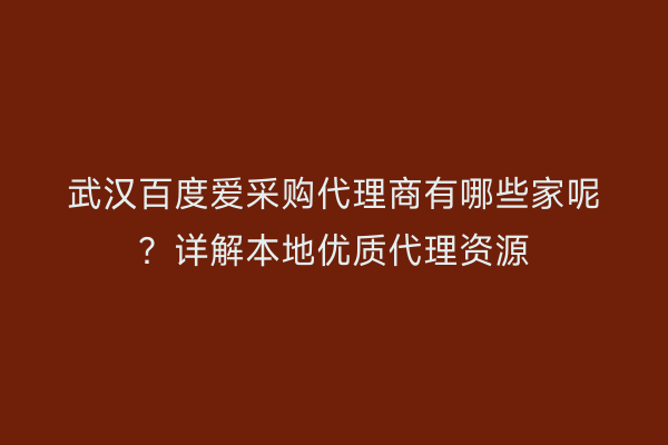 武汉百度爱采购代理商有哪些家呢？详解本地优质代理资源
