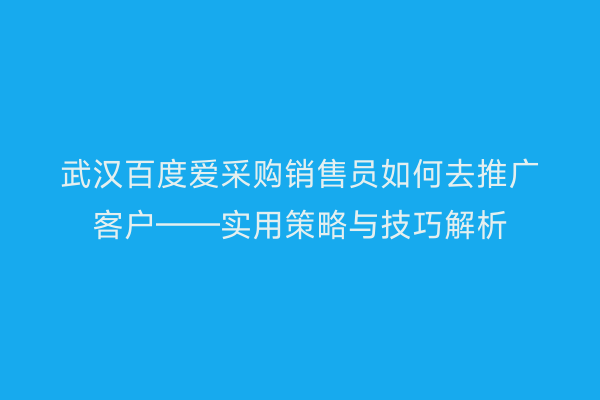 武汉百度爱采购销售员如何去推广客户——实用策略与技巧解析