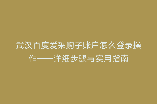 武汉百度爱采购子账户怎么登录操作——详细步骤与实用指南