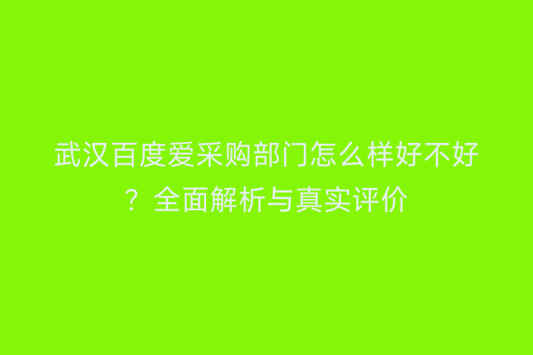 武汉百度爱采购部门怎么样好不好？全面解析与真实评价