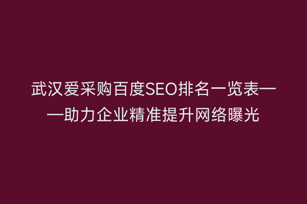 武汉爱采购百度SEO排名一览表——助力企业精准提升网络曝光