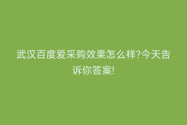 武汉百度爱采购效果怎么样?今天告诉你答案!