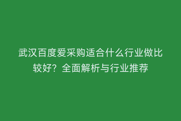武汉百度爱采购适合什么行业做比较好？全面解析与行业推荐