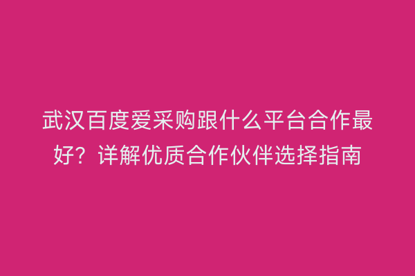 武汉百度爱采购跟什么平台合作最好？详解优质合作伙伴选择指南