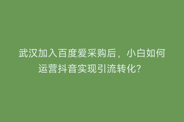 武汉加入百度爱采购后，小白如何运营抖音实现引流转化？
