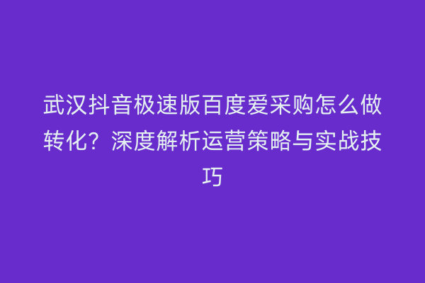武汉抖音极速版百度爱采购怎么做转化？深度解析运营策略与实战技巧
