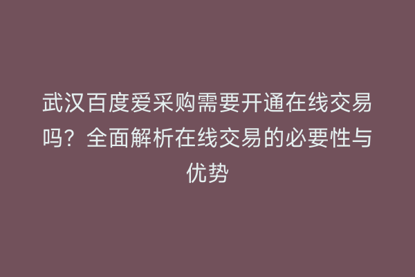 武汉百度爱采购需要开通在线交易吗？全面解析在线交易的必要性与优势