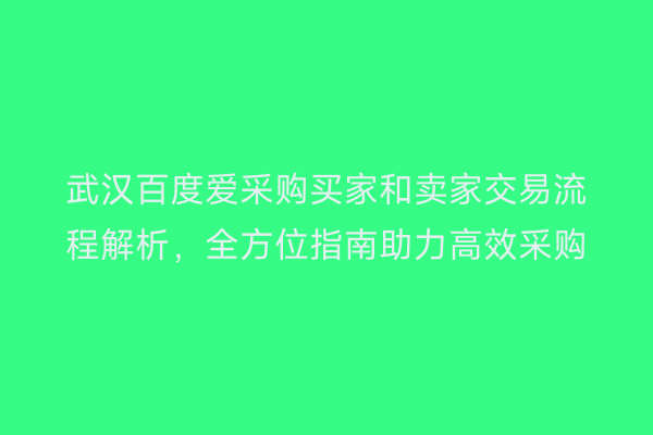 武汉百度爱采购买家和卖家交易流程解析，全方位指南助力高效采购
