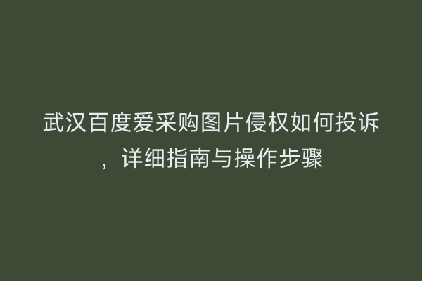 武汉百度爱采购图片侵权如何投诉，详细指南与操作步骤