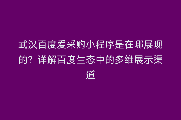 武汉百度爱采购小程序是在哪展现的？详解百度生态中的多维展示渠道