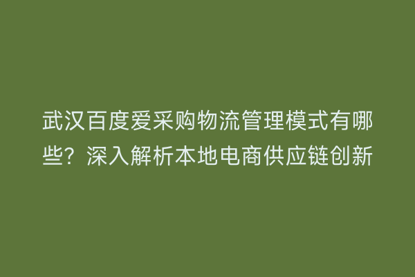 武汉百度爱采购物流管理模式有哪些？深入解析本地电商供应链创新