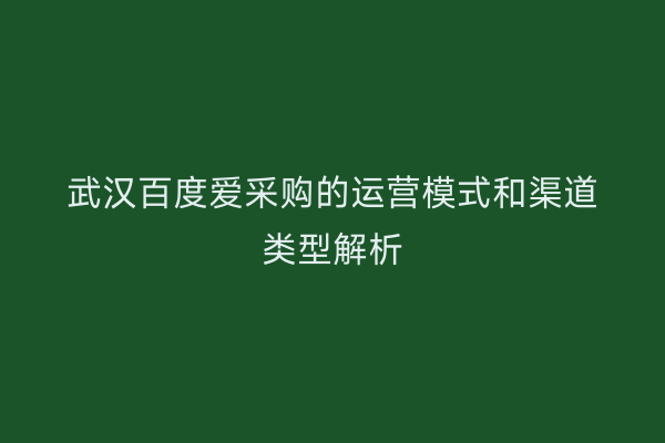 武汉百度爱采购的运营模式和渠道类型解析