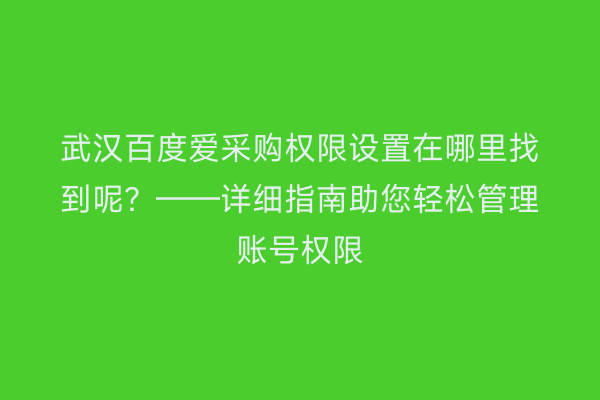 武汉百度爱采购权限设置在哪里找到呢？——详细指南助您轻松管理账号权限