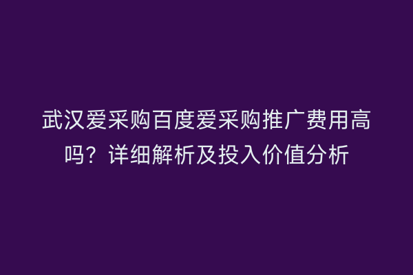 武汉爱采购百度爱采购推广费用高吗？详细解析及投入价值分析