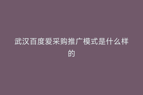武汉百度爱采购推广模式是什么样的