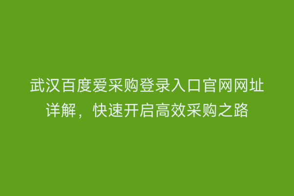 武汉百度爱采购登录入口官网网址详解，快速开启高效采购之路