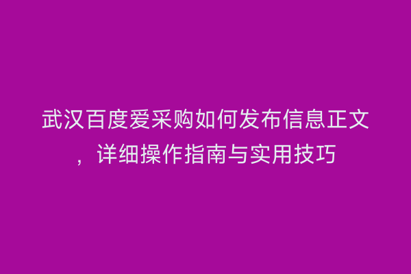武汉百度爱采购如何发布信息正文，详细操作指南与实用技巧