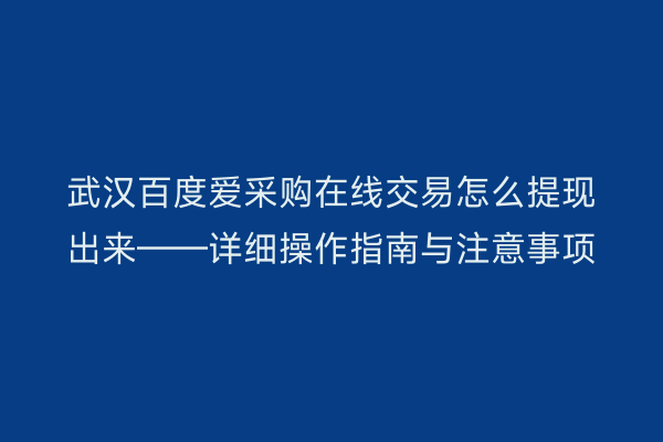 武汉百度爱采购在线交易怎么提现出来——详细操作指南与注意事项