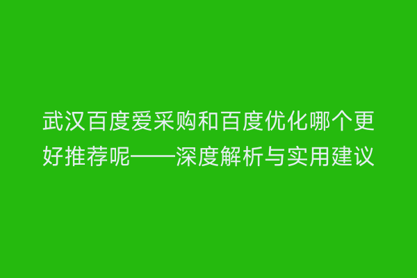 武汉百度爱采购和百度优化哪个更好推荐呢——深度解析与实用建议