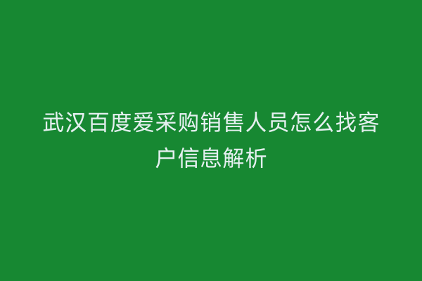 武汉百度爱采购销售人员怎么找客户信息解析