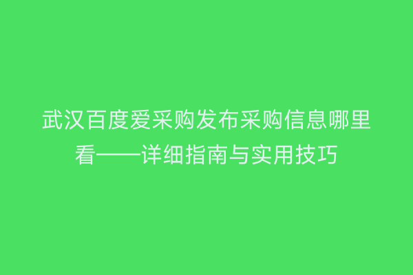 武汉百度爱采购发布采购信息哪里看——详细指南与实用技巧
