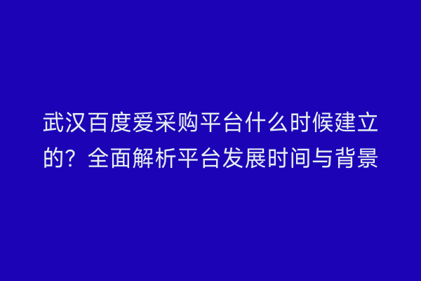 武汉百度爱采购平台什么时候建立的？全面解析平台发展时间与背景