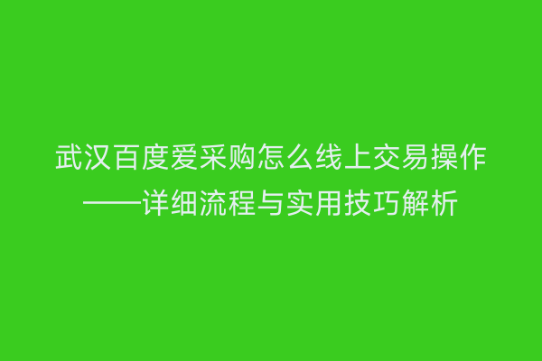 武汉百度爱采购怎么线上交易操作——详细流程与实用技巧解析
