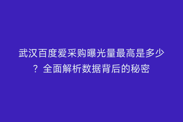 武汉百度爱采购曝光量最高是多少？全面解析数据背后的秘密